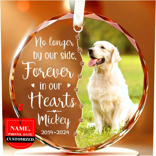 Fastpeace Personalized Memorial Pet Glass Ornament - Custom Photo, Name & Dates - Forever in Our Hearts Valentine's Day Tribute for Your Dogs- Valentine's Gift for Dog Loves