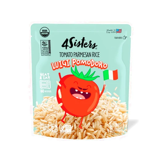 4Sisters - USDA Organic Ready to Eat Rice - Luigi Pomodoro - Kid Friendly Pouch - Sustainably Grown - Women Owned - 6 oz.