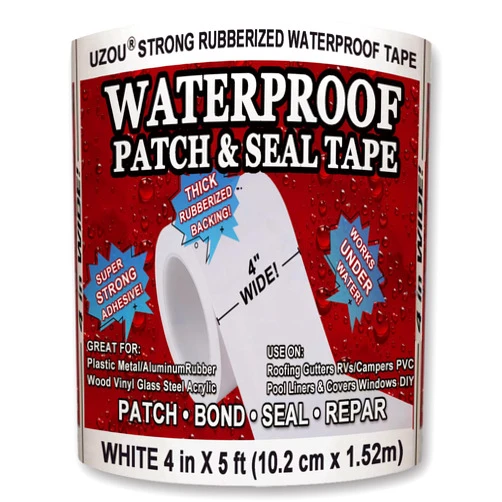 UZOU Flexible Tape, 4 in x 5 ft, Black,Thick Heavy Duty Rubberized Waterproof Tape - Seal and Patch Leaks, Works Underwater, Indoor Outdoor Projects - Home RV Roof Plumbing and Pool Repairs,White