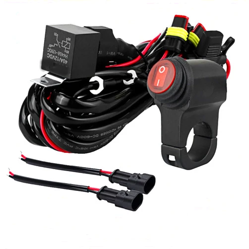 LENJIEMT LINJIE Motorcycle Two Lights Wiring Harness Kit 12V Relay Spot Lights Wiring On Off Waterproof Switch Motorcycle Wiring Kit (5ft), Black