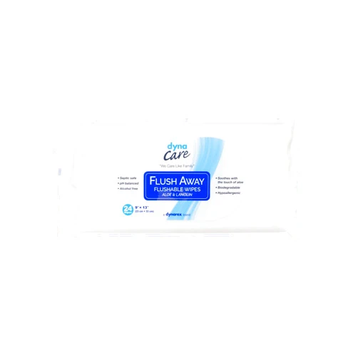 Dynarex 1322 DynaCare Flushable Wipe, Wet Bathroom Hygiene Wipe for Adults, Alcohol Free, 9