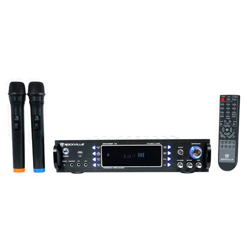 Rockville RPA70WBT V2 1000w 2-Ch USB Bluetooth Karaoke Amplifier/Mixer+(2) Mics