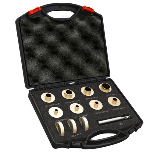 BOZXYE 11 Pcs Premium Brass Router Template Guides Set - Compatible Porter Cable Style Router Bushing Guide Set with Carrying Case and 1/4