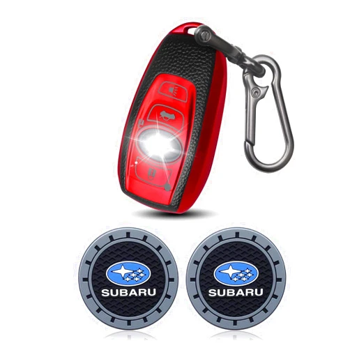 Dingshenchukong Key Fob Cover with Key Ring, includes Car Cup Holder Coaster (Compatible with Subaru)