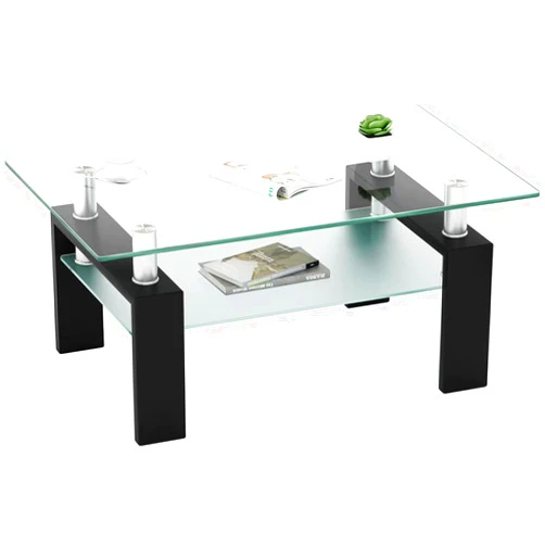 IANIYA Glass Coffee Table Metal Tube Glass Coffee Table for Livingroom (Modern, Transparent)