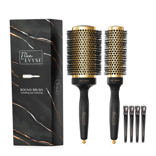 Ellen Evyse 2 in 1 Ceramic Round Brush for Blow Drying,Thermal Ceramic Brush for Hair Styling, Anti-static Brush, Enhance Texture Volume, for Women & Men,with 4 Hair Clips (2.1 Inch& 1.3 Inch)