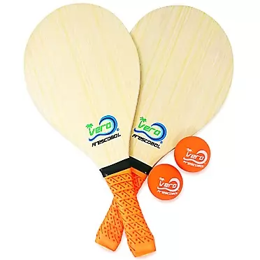 Vero Frescobol Frescobol Starter Set, 2 Vero Wood Paddles, Premium Orange Padded Grips, 2 Official Orange Balls, Beach Tote-Bag