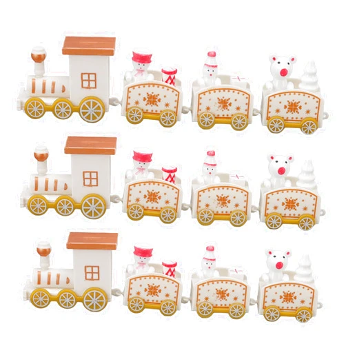 BORDSTRACT 3 Sets Small Train Christmas Decorations, Exquisite Mini Train Decor Set for Christmas Decoration Props(White)