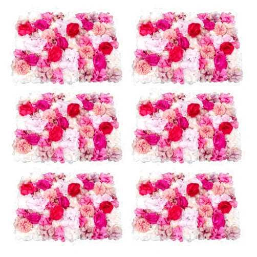 SuiYuLn 6PCS Flower Wall Panels,15.7 * 23.6in Silk Rose Wall Decor,Peony&Rose Artificial Flower Wall Backdrop,Floral Anniversary Ceremony Decor (Fuchsia)