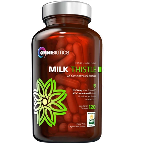 OmniBiotics Organic Milk Thistle Capsules, 1500mg 4X Concentrated Extract with Silymarin is The Strongest Milk Thistle Supplement Available. Great for Liver Cleanse! 120 Vegetarian Capsules
