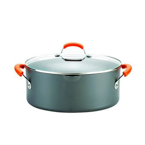 Rachael Ray Hard-Anodized Nonstick Oval Pasta Pot / Stockpot with Lid and Pour Spout, 8-Quart, Gray with Orange Handles
