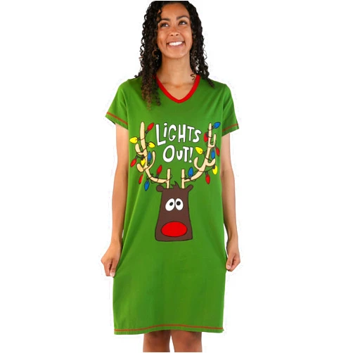 Lazy One Women's Nightgown, Funny V-Neck Sleep Shirt for Women, Bear & Moose Pajama Shirts