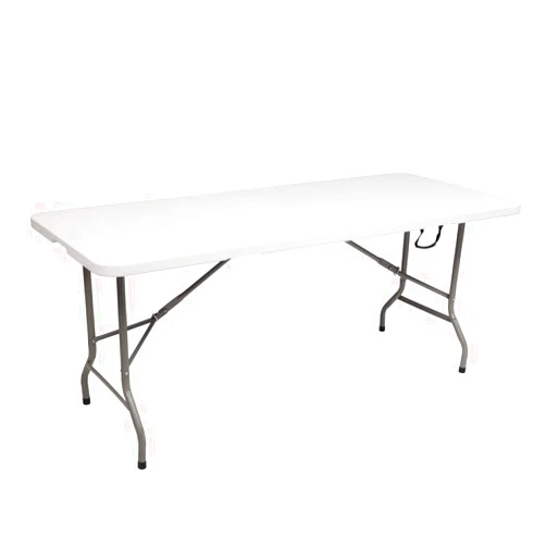 BCGUANG 6FT Heavy Duty Indoor Outdoor Foldable Long Table, Plastic Fold-in-Half Camping Picnic Table, Outdoor Dining Table for Backyard Garden, White