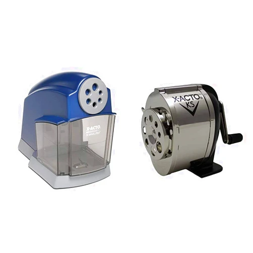 X-ACTO School Pro Classroom Electric Pencil Sharpener, Blue, 1 Count & Ranger 1031 Wall Mount Manual Pencil Sharpener,Silver/Black