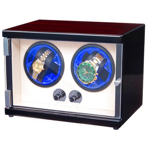 GOCHIFIX Watch Winder, Double Watch Winders for Automatic Watches with 5 Rotation Modes Quiet Automatic Watch Winder with Auto-Stop Function, Blue Illuminated Dial, Gift for Man