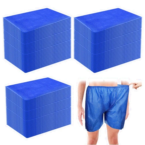 CHWNIBAY Disposable Examination Shorts | 50 Medical Patient Examination Wearing Shorts | Non-Woven Elastic Disposable Unisex Shorts Large Patient Shorts | Massage Tanning (Blue)