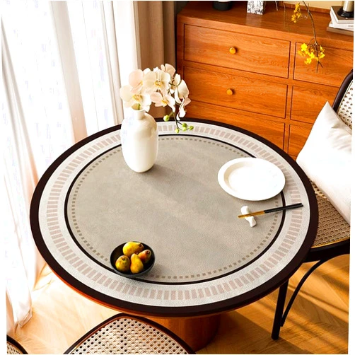 CAMZ Little Round Leather Dining Table Protector, Waterproof 1.5mm Thick Tablecloth Pad Wooden Furniture Desktop Glass Marble Coffee Tabletop Pad (S,60cm)