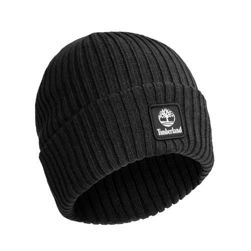 Timberland Men’s Rib Tonal Logo Beanie - Soft Knit Winter Hat, Stretch Fit, Foldover Cuff, Warm Texture for Cold Weather Wear