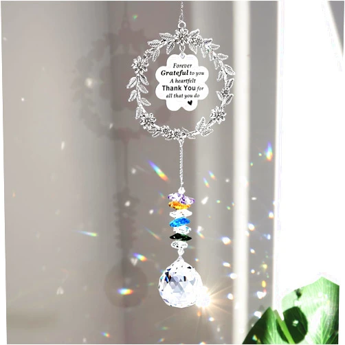 TEESTOU Crystal Sun Catcher, Hanging Zinc Alloy Wreath with Thank You Message Suncatcher, Thank You Appreciation Gifts for Women, Mom, Coworker, Friend, Employee, House Warming Gifts
