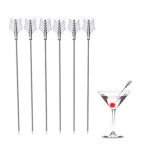 Sipoyen Arrow Cocktail Picks for Drinks 4 Inch Stainless Steel Reusable Metal Martini Picks Cocktail Garnish Skewers 6-Piece