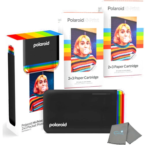 Polaroid Hi Print + 40 Photo Bundle, 2nd Generation Phone Printer, 2x3 Pocket Photo Printer, Portable Bluetooth Photo Printer for iPhone & Android Cleaning Cloth