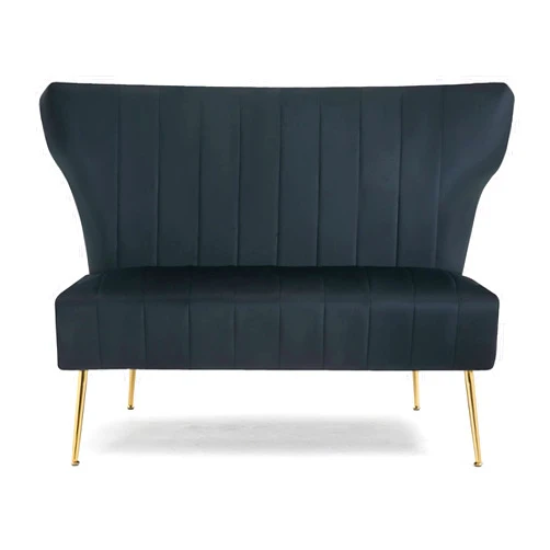 WQSLHX 50’’ Velvet Modern Armless Loveseat Sofa, Upholstered Small Wingback Couch Sofa with Golden Metal Legs, 2 Seater Tufted Couch for Bedroom, Apartment Small Space(Black)