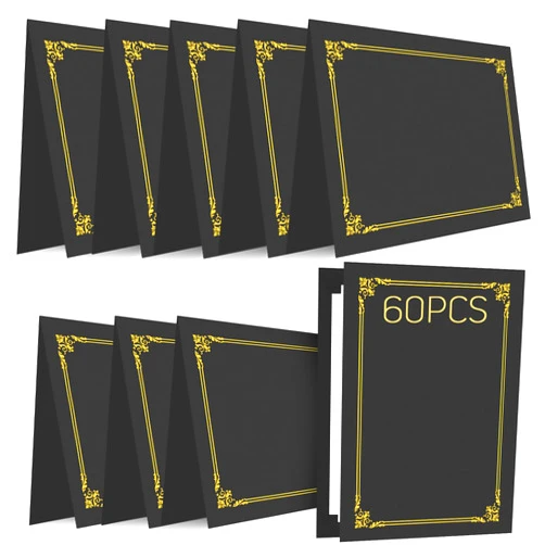 Dynta Certificate Holders 60 Pack Black Diploma Covers for Letter Size 8.5x11 Document Papers Graduation Awards Invitations Certificate Folder with Gold Foil Border 350GSM Durable Cardstock