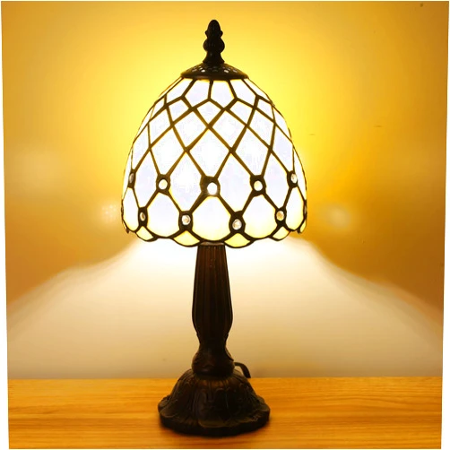 KALOUFUL Small Tiffany Style Table Lamp for Living Room,3 Color Temperature Beads Stained Glass Table Lamps for Dining Room,6X6X13Inch Bedroom Bedside Nightstand Night Light for Bedroom W/LED Bulb