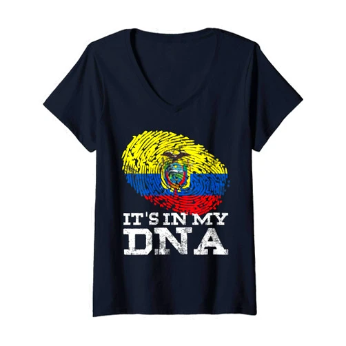 Vintage Patriotic Ecuadorian Clothes Ecuador Gifts Womens It's In My DNA Ecuadorian Hispanic Gifts Cool Ecuador Flag V-Neck T-Shirt