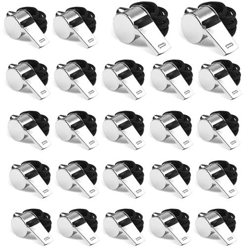 Hipat 24-Pack Stainless Steel Whistles with Lanyards - Loud, Clear Sound for Coaches, Referees, Survival Kits & Outdoor Safety