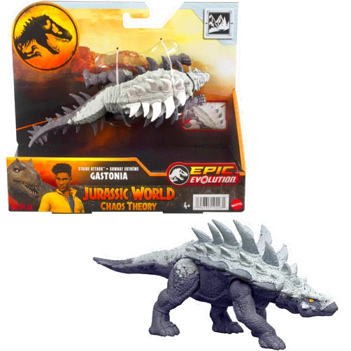 Mattel Jurassic World Strike Attack Gastonia Dinosaur Action Figure Toy with Single Strike Action, Movable Joints, Physical & Digital Play
