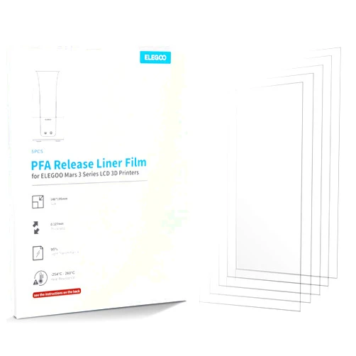 ELEGOO 5PCS PFA Release Liner Film 146 * 195mm with 0.127mm Thickness and Stronger Release Functionality,Compatible with Mars 3/Mars 3 Pro/Mono 2