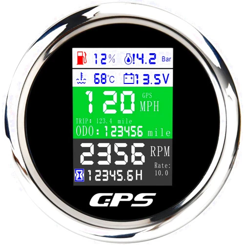MAIMEIMI 6-in-1 GPS Speedometer Tachometer Oil Pressure Water Temp Voltmeter Fuel Level with Alarm Adjustable KM/MPH 85mm 3-3/8'' 9-32V for Car Boat Marine (Black)