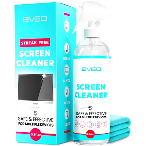 EVEO® Screen Cleaner Spray (Streak-Free) TV Screen Cleaner for Smart TV, LCD, LED, OLED | Computer Screen Cleaner Spray and Wipe Microfiber Cloth for TV, Monitor, Laptop, iPad, Tesla & More - 1 Pack