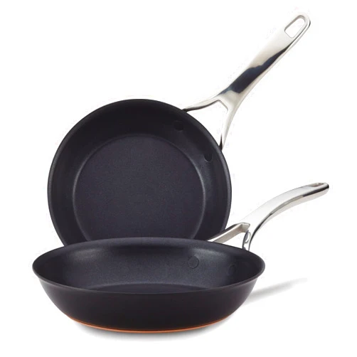 Anolon Nouvelle Copper Nonstick Frying / Fry Pan Set / Hard Anodized Skillet Set - 8.5 Inch and 10 Inch, Black Onyx