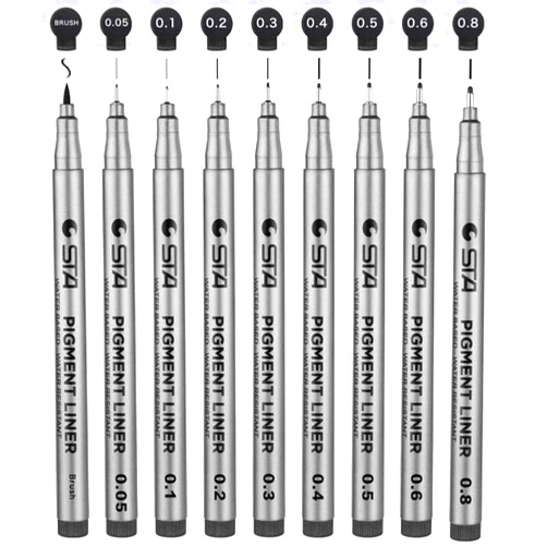 STA Set of 9 Micro Pens,Art Pens,Fineliner Ink Pens,Technical Drawing pen,Pigment Pen,Fine Point,Black,Waterproof,for Art Watercolor,Sketching,Anime,Manga,Scrapbooking