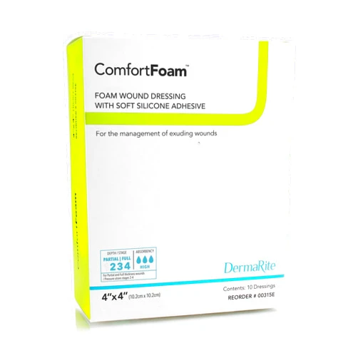 Dermarite Industries Comfort Foam, Foam with Silicone, 4x4, 10 Count