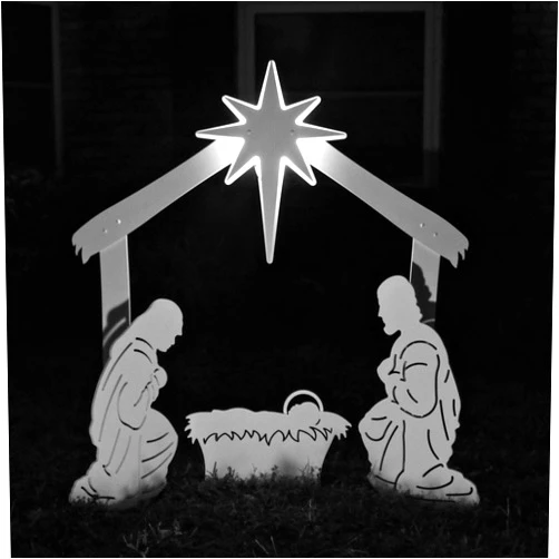 Teak Isle Holy Family Nativity Lit Star Outdoor Set. Weatherproof Nativity Scene for Yards. Christmas Decor. Made in USA, Durable Materials, Simple Assembly, Compact Storage. White. Solid Plastic.
