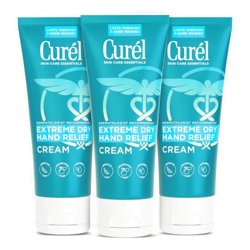 Curel Extreme Dry Hand Relief, Dermatologist Recommended, Long-Lasting Cream For Dry Hands, Paraben Free, Fragrance-Free Hand Lotion, 3 Oz, Pack of 3