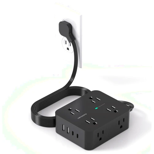HANYCONY Power Strip Surge Protector, 5Ft Ultra Thin Flat Plug Extension Cord with Multiple Outlets, 8 Widely Outlet Extender with 4 USB Ports(2 USB C), 1080J Wall Mount for College Dorm Room Essentials Black