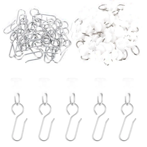 Qulkws 60 Pcs Plastic Shower Curtain Hooks, Pack of 30 Pcs Hooks and 30 Pcs Gliders, Shower Curtain Track Gliders Hooks for Bendable Curtain Track Pulley, Curtain Track Carrier Hooks, White