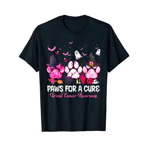 In October We Wear Pink Breast Cancer Awareness Paws for a Cure Dog Lovers Breast Cancer Halloween Costume Men Women T-Shirt