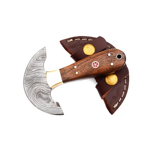 Jayger Custom Made Handmade Damascus Steel Round Head Knife for Leather Crafting with Custom Leather Sheath - Premium Leather Cutting Tool for Makers and Crafters