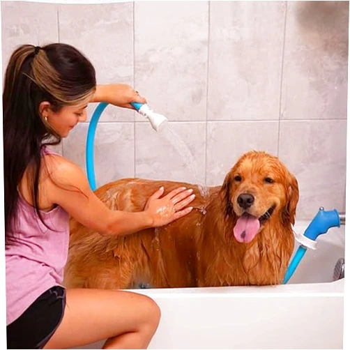 Rinseroo Slip-On Bathtub Faucet Sprayer Attachment. Ultra-Flex Dog Shower Hose Adapter Portable Hose Attachment with Sprayer Pet Showerhead Attach Tub Spout 5 Foot Hose. No Install for Speedy Washing