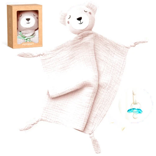 Momcozy Bear Loveys for Babies with Cotton - Soft Security Blanket for Boy or Girl for Self-Soothing On-The-Go-Portable & Anti-Drop Design - Newborn Gift，Must Have（Pink Bear 14 inch）
