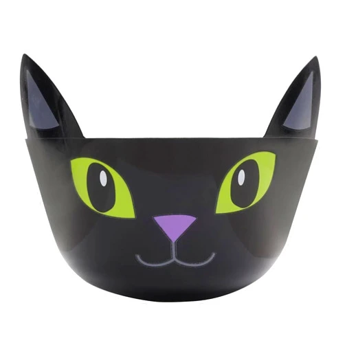 A1 Unlimited A1U Black Cat Plastic Halloween Treat Bowls, Trick-or-Treat Snacks Candy Storage Container Holder Bin Basket Case Tableware Birthday Themed-Party Hat Gift Favor Decorations, 11x8.25 in. (1ct.)