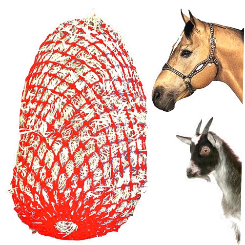 Majestic Ally 1.25”x1.25” Holes Ultra Slow Feed 40” Very Sturdy Hay Net with Bottom Ring for Goat, Sheep, Simulate Grazing and Reduces Waste (Red)
