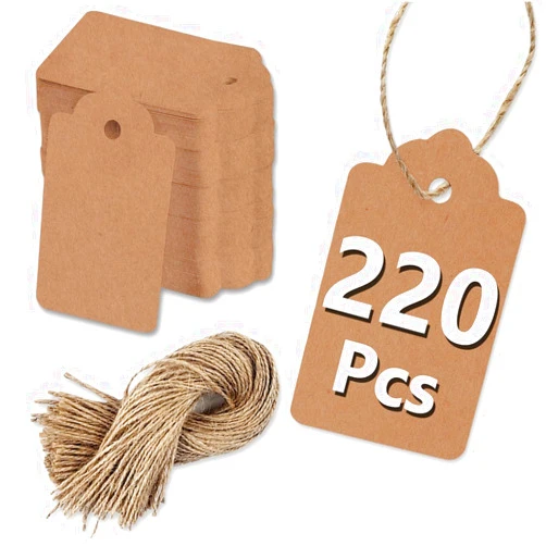 PH PERKHOMY 220 Pcs Kraft Paper Gift Tags with String, Blank Gift Bags Tags Price Tags for Gifts Crafts Wedding Christmas, Brown