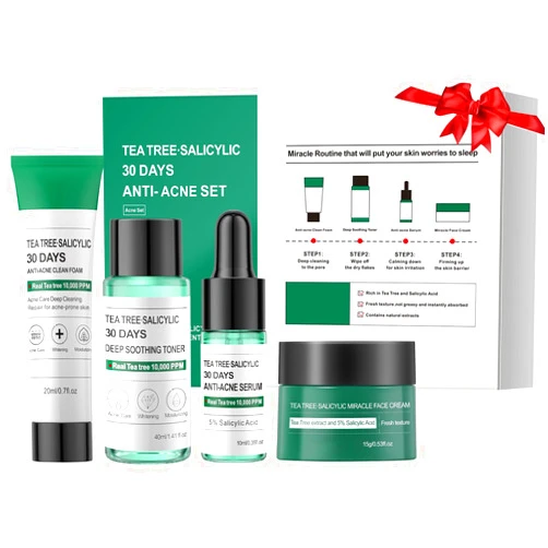 IREV Skincare Mini Kit, Tea Tree Skin Care Sets & Kits, Acne Skincare Set Gifts, Anti Acne Facial Kit Gifts for Women,Cleanser, Toner, Serum, Cream,Oil Control Facial Kit, Airplane Friendly Sizes