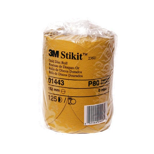 3M Stikit Gold Disc Roll 236U, 01443, 6 in, P80 Grade, 125 Discs Per Roll, Automoitve Abrasives